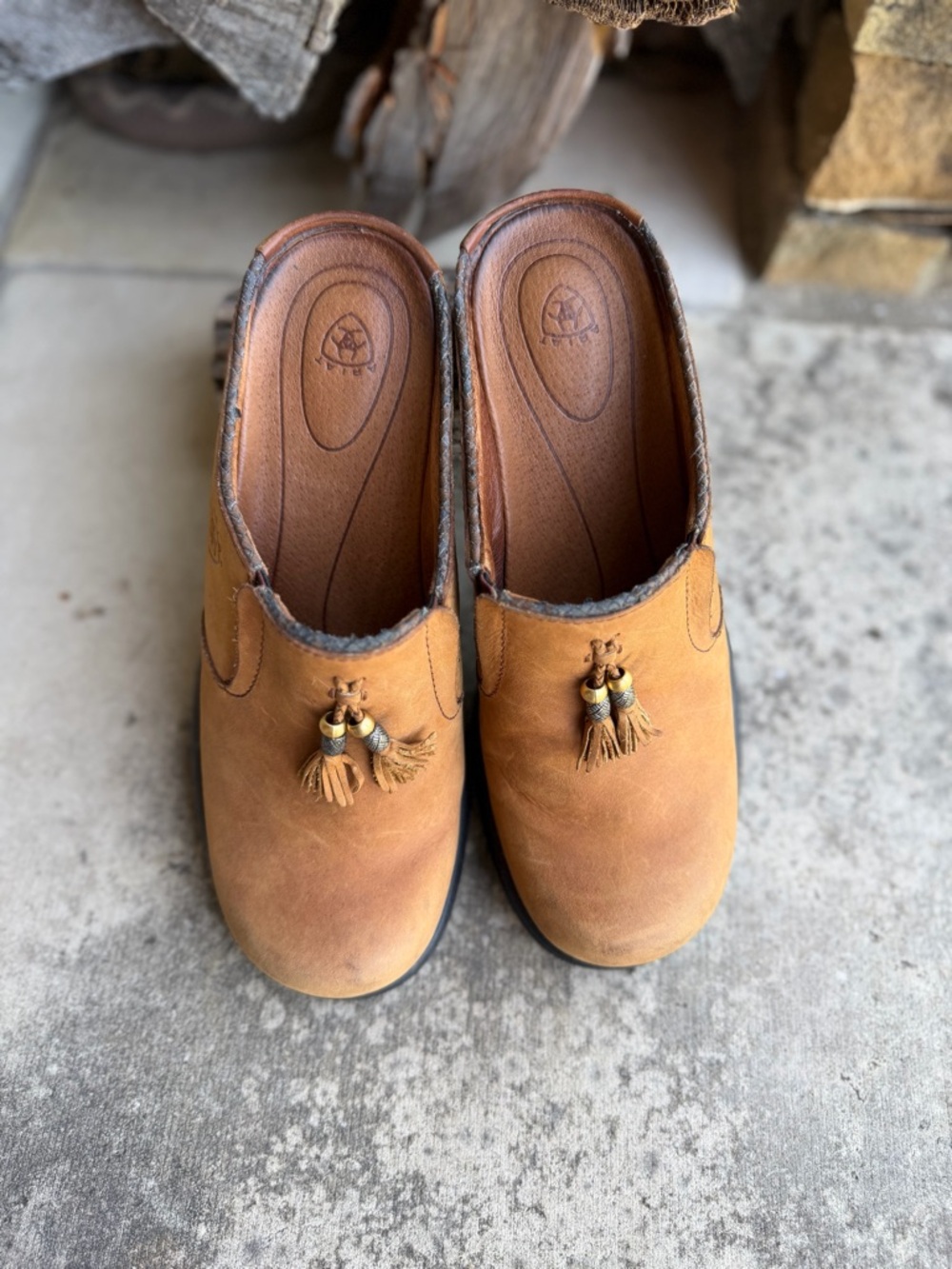 Ariat Mendocino Tan Leather Tassel Slip-On Clogs Sz- 7.5B. Y - Picture 5 of 12